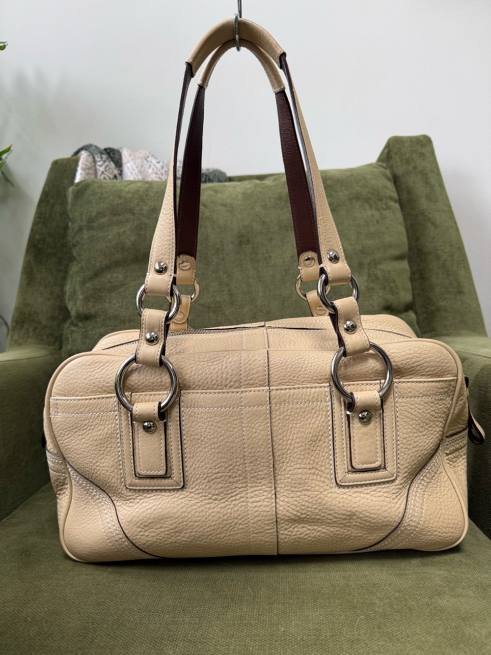 Coach Hamilton Pebble Handbag Cream with Silver Hardware